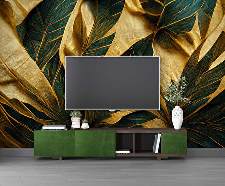 3 Boyutlu Yeşil Sarı Temalı Duvar Kağıdı