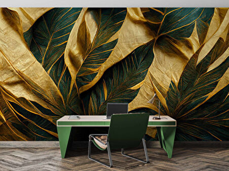 3 Boyutlu Yeşil Sarı Temalı Duvar Kağıdı