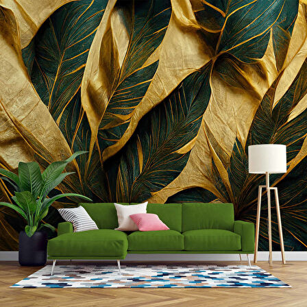 3 Boyutlu Yeşil Sarı Temalı Duvar Kağıdı