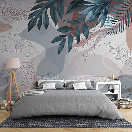 Yeşil Yaprak Çizim Temalı Duvar Kağıdı