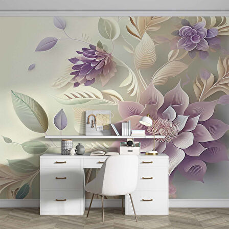 3 Boyutlu Pembe Çiçek Çizim Temalı Duvar Kağıdı