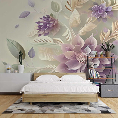 3 Boyutlu Pembe Çiçek Çizim Temalı Duvar Kağıdı