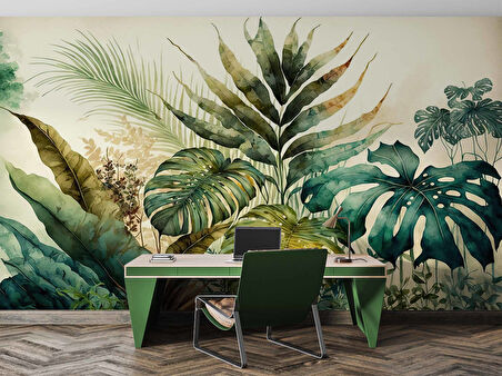 Botanik Bahçesi Çizim Desenli Duvar Kağıdı