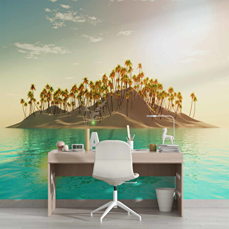 Palmiye ve Ada Manzaralı Duvar Kağıdı