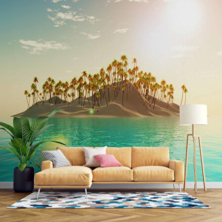 Palmiye ve Ada Manzaralı Duvar Kağıdı