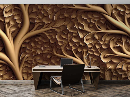 3 Boyutlu Ağaç Oyma Desenli Duvar Kağıdı
