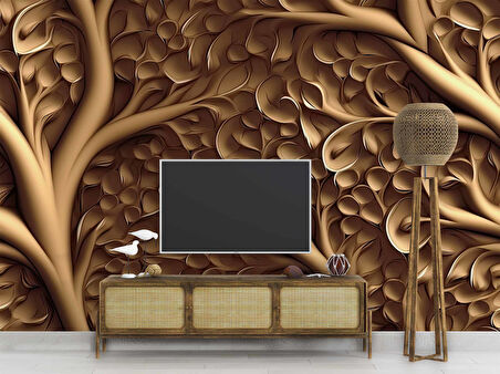 3 Boyutlu Ağaç Oyma Desenli Duvar Kağıdı