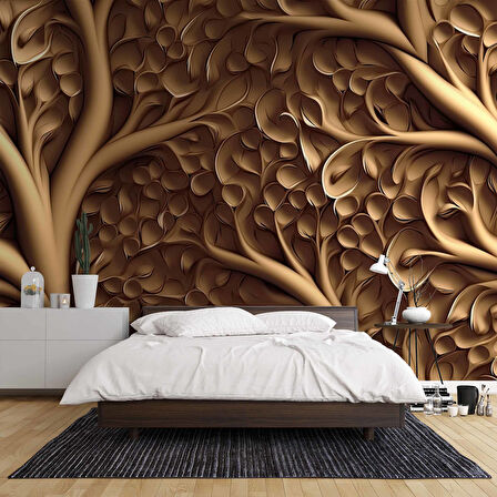 3 Boyutlu Ağaç Oyma Desenli Duvar Kağıdı