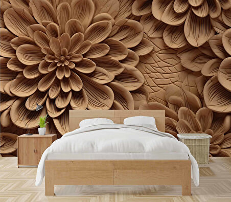 Çiçek Figürlü Ağaç Oyma Desenli Duvar Kağıdı