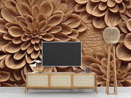 Çiçek Figürlü Ağaç Oyma Desenli Duvar Kağıdı