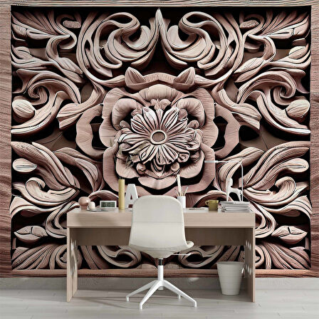 3 Boyutlu Tablo Şeklinde Ağaç Oyma Desenli Duvar Kağıdı