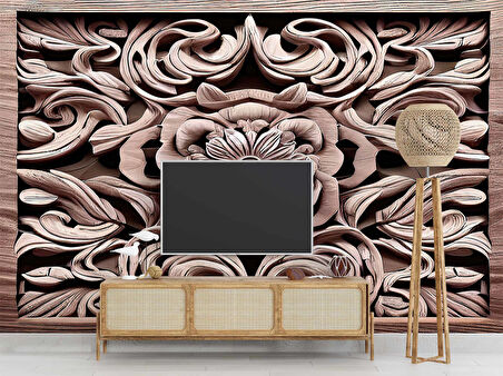 3 Boyutlu Tablo Şeklinde Ağaç Oyma Desenli Duvar Kağıdı