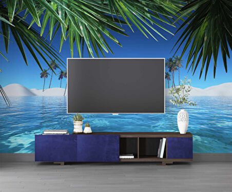 Deniz ve Palmiye Yaprak Manzaralı Duvar Kağıdı