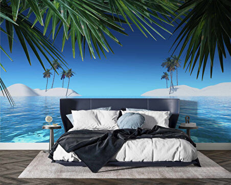 Deniz ve Palmiye Yaprak Manzaralı Duvar Kağıdı