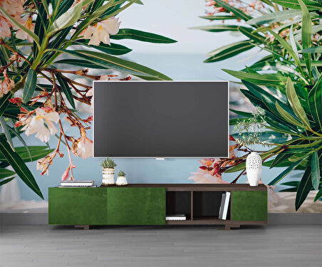 Pembe Çiçek ve Deniz Manzaralı Duvar Kağıdı