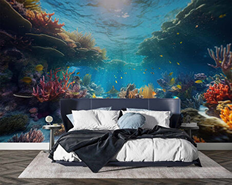 Japon Balıkları ve Mercan Manzaralı Duvar Kağıdı