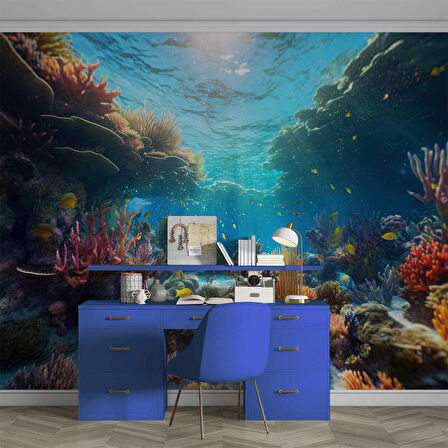 Japon Balıkları ve Mercan Manzaralı Duvar Kağıdı