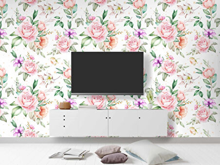 Pembe Turuncu Gül Desenli Duvar Kağıdı