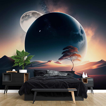 Ay ve Çöl Manzaralı Duvar Kağıdı