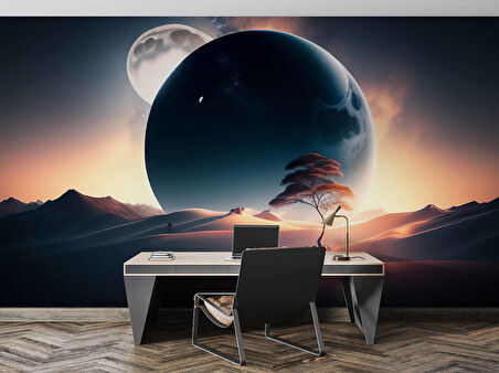 Ay ve Çöl Manzaralı Duvar Kağıdı