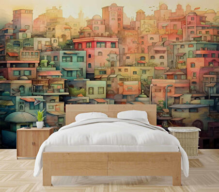 Sanatsal Ev Çizim Desenli Duvar Kağıdı