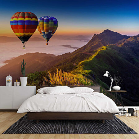 Dağ ve Sıcak Hava Balon Manzaralı Duvar Kağıdı