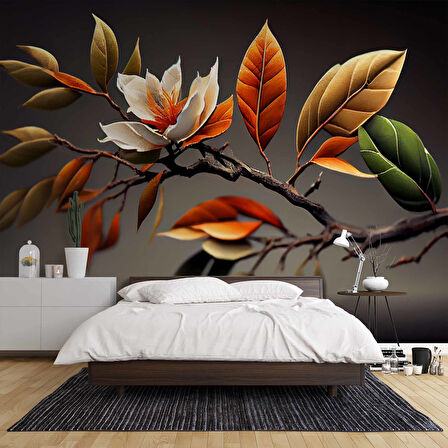 3 Boyutlu Sonbahar Çiçek ve Dal Desenli Duvar Kağıdı