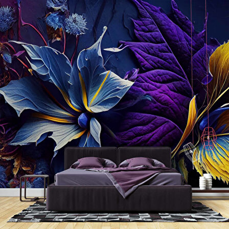 3 Boyutlu Mor Çiçek Temalı Duvar Kağıdı