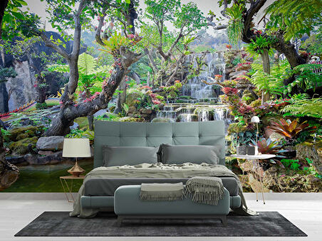 Orman ve Şelale Manzaralı Duvar Kağıdı