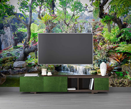 Orman ve Şelale Manzaralı Duvar Kağıdı