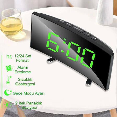 Masaüstü Ayna Çalar Saat Dekoratif LED 12/24 Saat Sıcaklık Modu USB Çalışan Taşınabilir Dijital Saat 