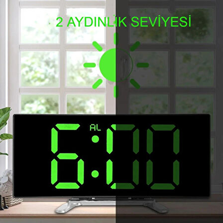 Masaüstü Ayna Çalar Saat Dekoratif LED 12/24 Saat Sıcaklık Modu USB Çalışan Taşınabilir Dijital Saat 