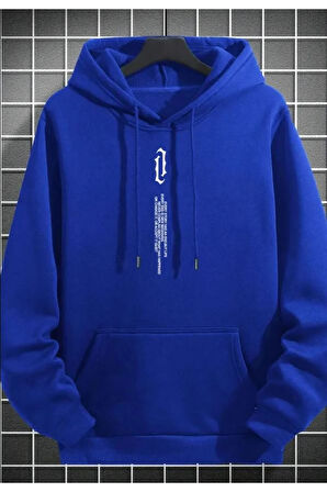 Göğüs Dikey Baskılı Kapşonlu Sweatshirt