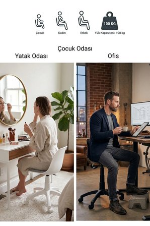 Beyaz Çocuk Çalışma Sandalyesi | Makyaj Masası Sandalyesi, Ders Koltuğu, Ofis Taburesi - 100 kg Kap.