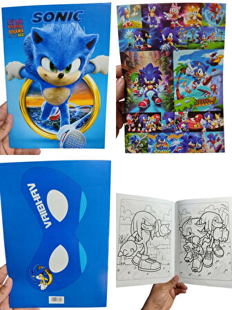 Stickerlı Boyama Kitabı 16 Karakterli Boyama Kitabı ve Sticker Ve Sonic Maskesi