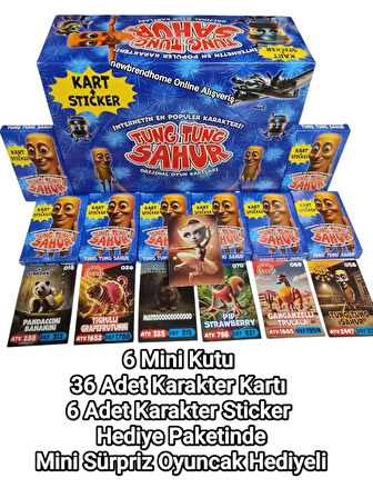 Tung Tung Sahur Oyun Kartları | 6 Mini Kutu-36 Karakter Kartı + 6 Sticker | Sürpriz Oyuncak Hediyeli