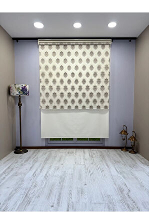 Gold Kahve Damask Desenli Çift Mekanizmalı Tül ve Stor Perde - Simli Kumaş, Simli Stor Perde