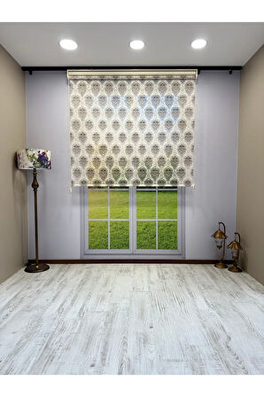 Gold Kahve Damask Desenli Çift Mekanizmalı Tül ve Stor Perde - Simli Kumaş, Simli Stor Perde