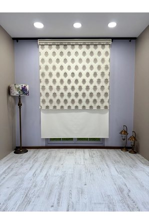 Gold Kahve Damask Desenli Çift Mekanizmalı Tül ve Stor Perde - Simli Kumaş, Simli Stor Perde