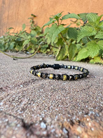 Unakit, Hematit Bileklik - Iden Black Green Bileklik - Tasarım Bileklik 4 mm Ayarlanabilir