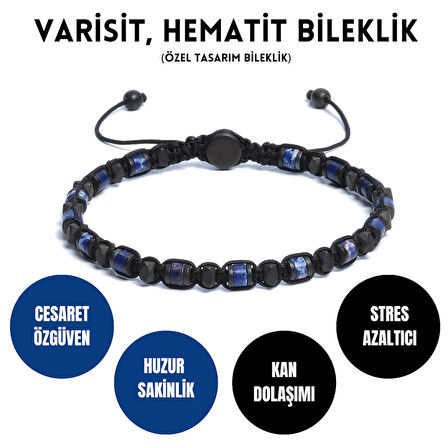 Varisit, Hematit Bileklik - Iden Black Navy Blue - Tasarım Bileklik 4 mm Ayarlanabilir