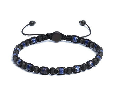 Varisit, Hematit Bileklik - Iden Black Navy Blue - Tasarım Bileklik 4 mm Ayarlanabilir