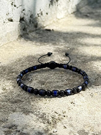 Varisit, Hematit Bileklik - Iden Black Navy Blue - Tasarım Bileklik 4 mm Ayarlanabilir