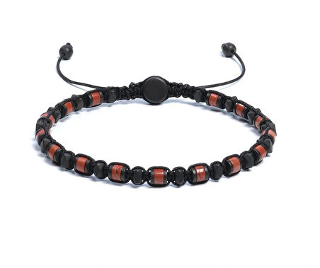Kırmızı Jasper, Hematit Bileklik - Iden Black Red Bileklik - Tasarım Bileklik 4mm Ayarlanabilir