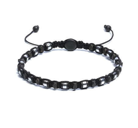 Hematit Bileklik - Iden Black Silver Bileklik - Tasarım Bileklik 4mm Ayarlanabilir