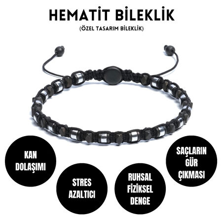 Hematit Bileklik - Iden Black Silver Bileklik - Tasarım Bileklik 4mm Ayarlanabilir