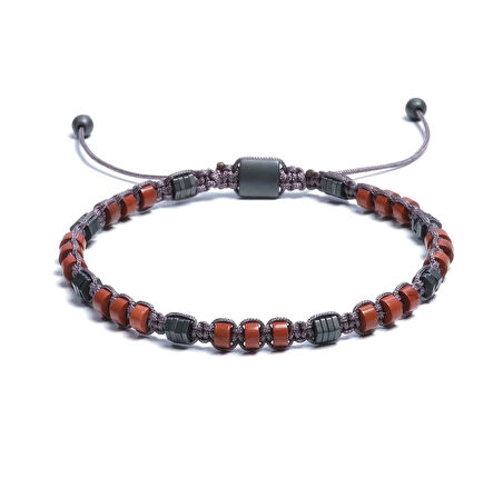 Kırmızı Jasper, Hematit Bileklik - Dion Red Grey Bileklik - Tasarım Bileklik 4 mm Ayarlanabilir 