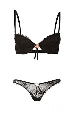 Dantel Vintage Pink Rose Bralet Takımı