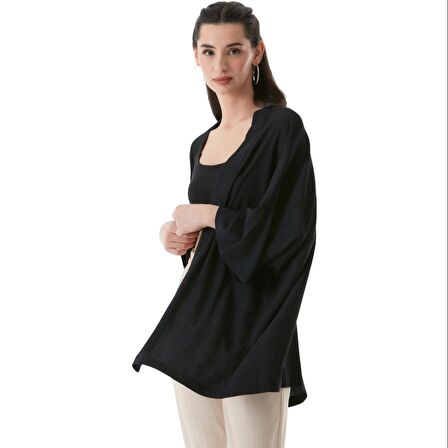 Dantel Basic Bürümcük Kumaş Şal Yaka Kimono