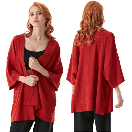 Dantel Basic Bürümcük Kumaş Şal Yaka Kimono